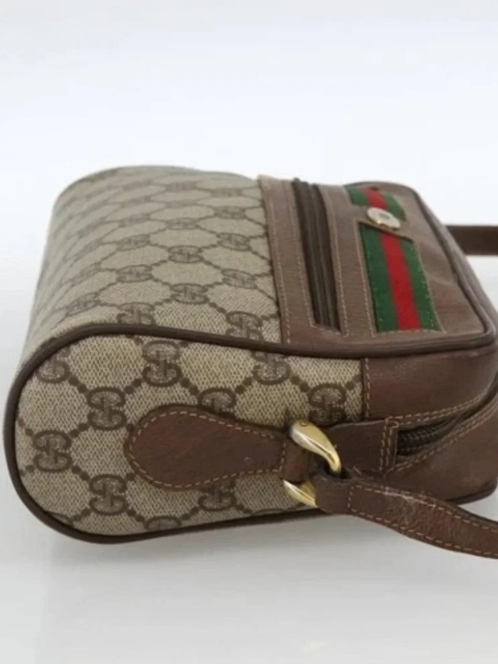 GUCCI GG Supreme Web Sherry Line Bag PVC Beige Gold 001 115 6655 Auth BAZ128